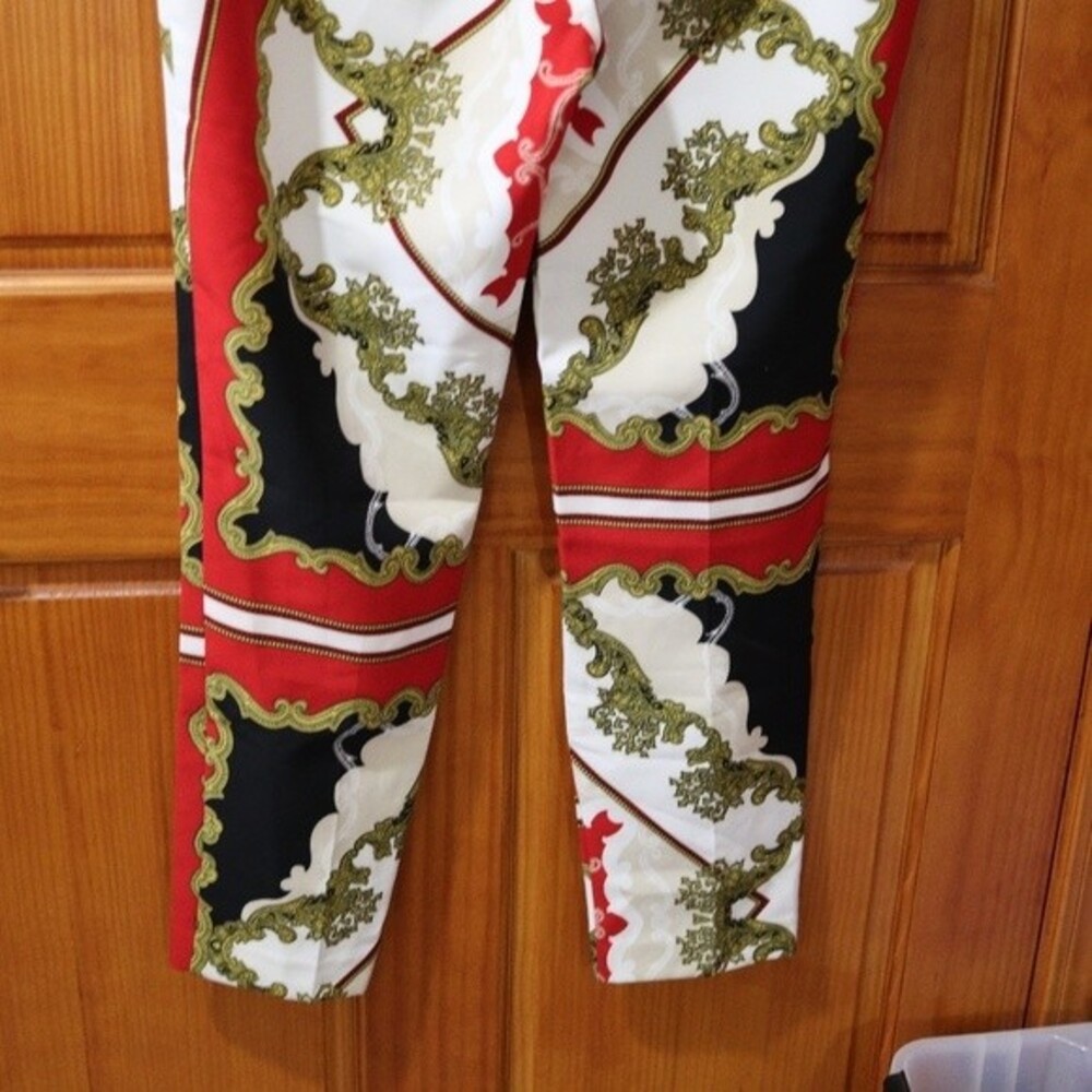 7th Avenue New York & Co White, Red & Gold Scarf Print Pants 6 NWT Madie - Picture 6 of 13